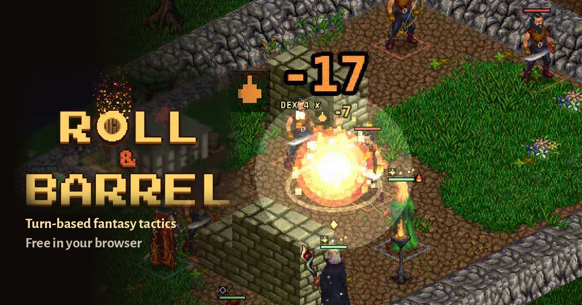 A Fire Bolt sets off an oil barrel between two bandits in an isometric pixel-art farmyard